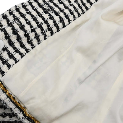 Chanel 1997 Single Breasted Jacket Tweed White Black #42