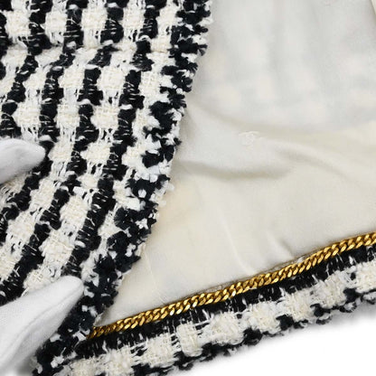 Chanel 1997 Single Breasted Jacket Tweed White Black #42