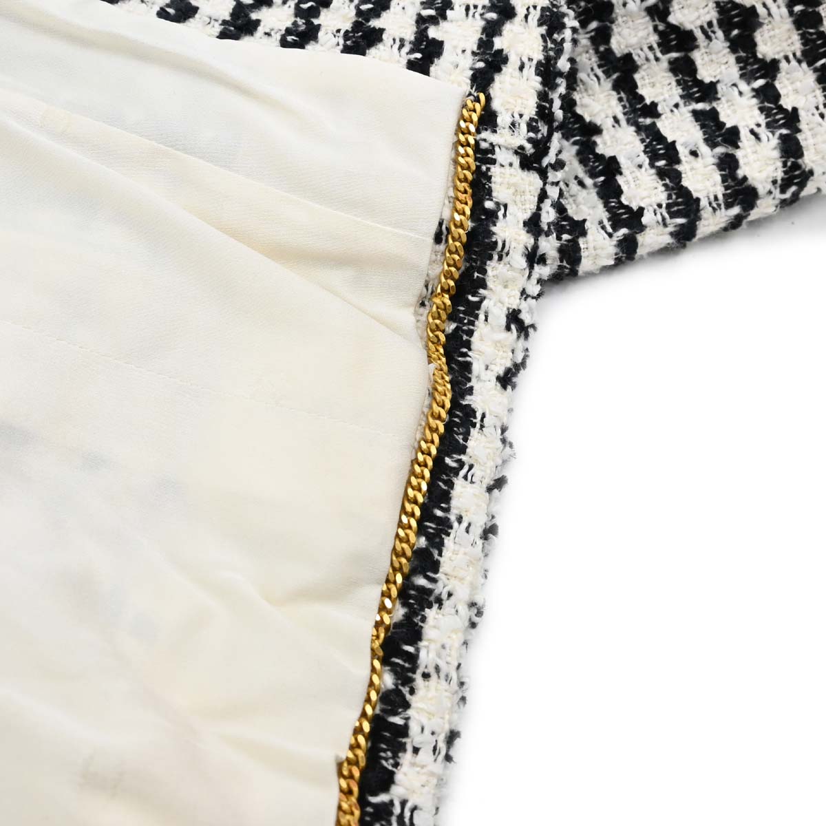 Chanel 1997 Single Breasted Jacket Tweed White Black #42