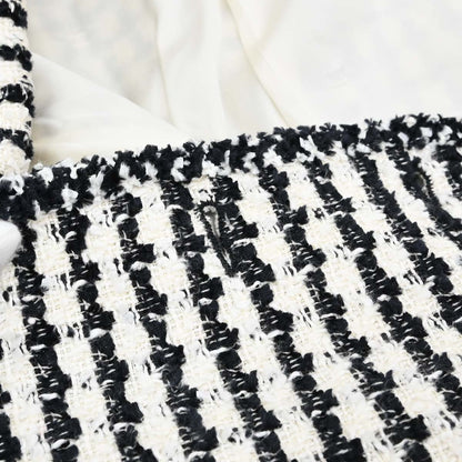Chanel 1997 Single Breasted Jacket Tweed White Black #42