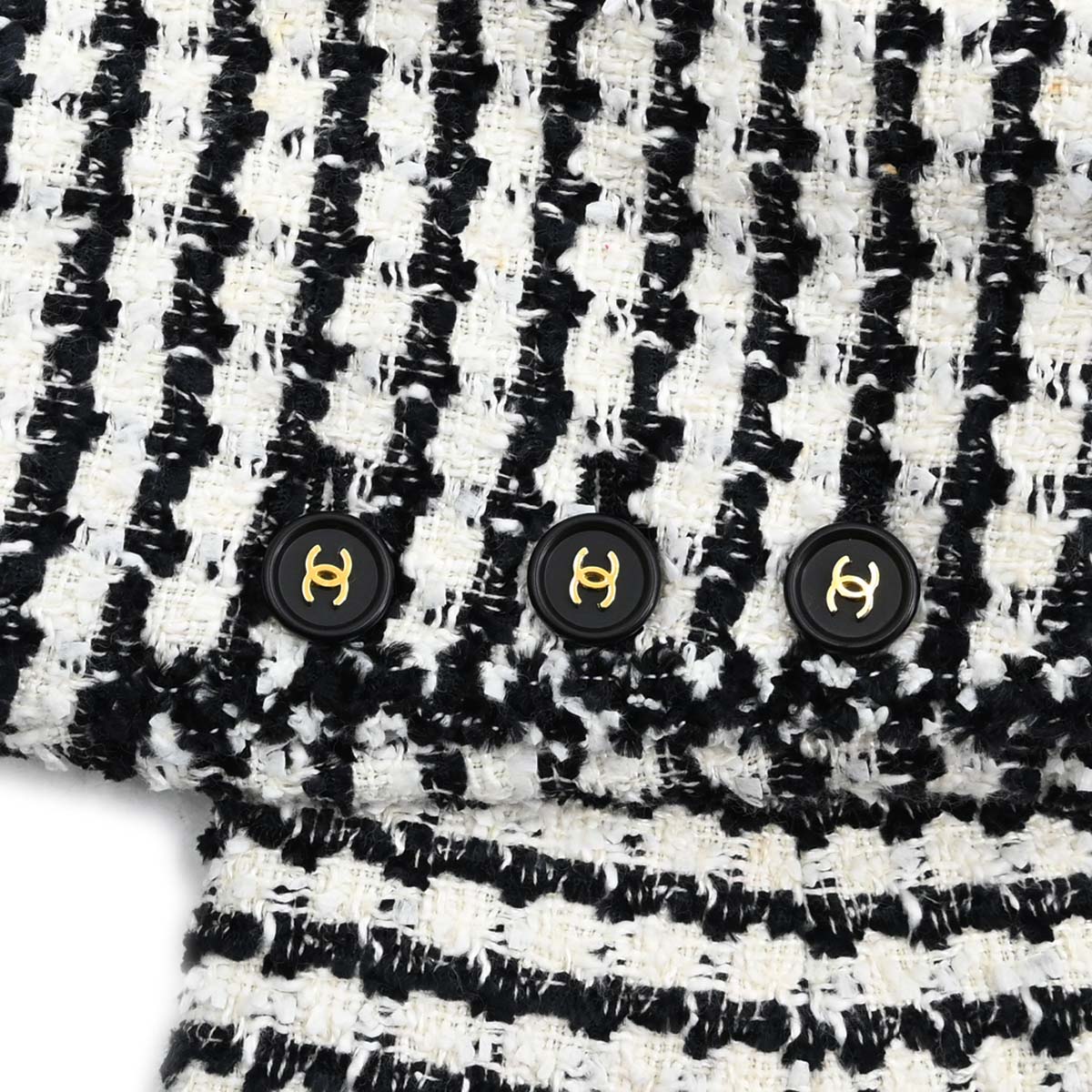 Chanel 1997 Single Breasted Jacket Tweed White Black #42