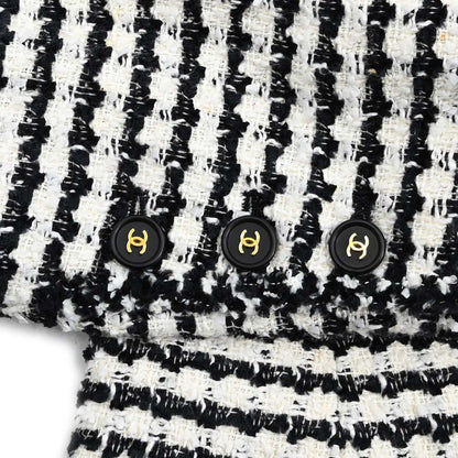Chanel 1997 Single Breasted Jacket Tweed White Black #42