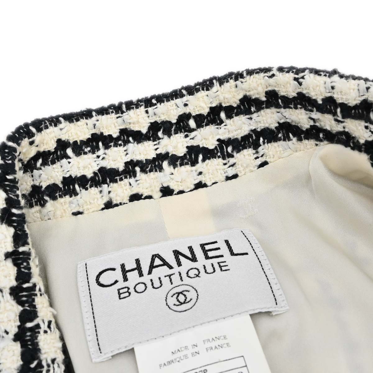 Chanel 1997 Single Breasted Jacket Tweed White Black #42