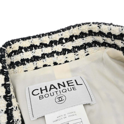 Chanel 1997 Single Breasted Jacket Tweed White Black #42