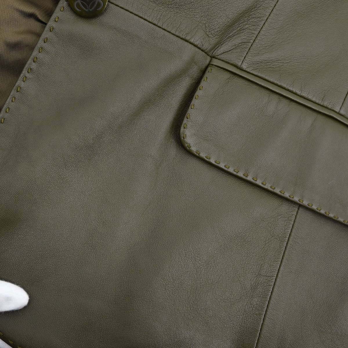 Loewe Lambskin Leather Jacket Khaki #38