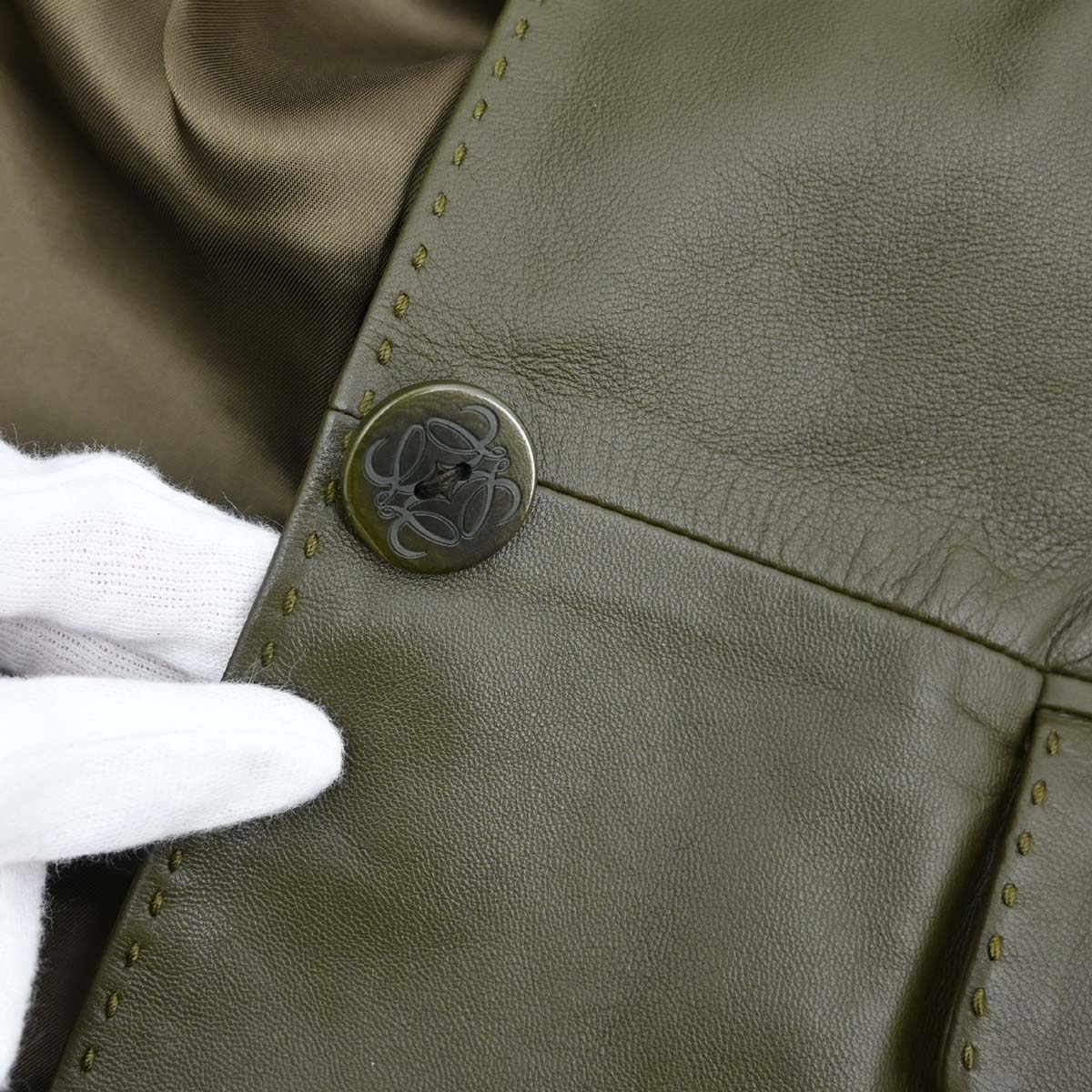 Loewe Lambskin Leather Jacket Khaki #38