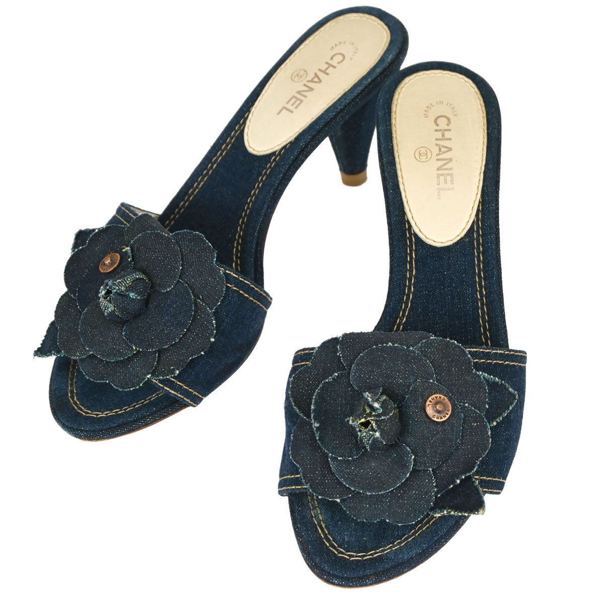 Chanel * Navy Denim Mules Shoes #36 1/2