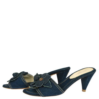 Chanel * Navy Denim Mules Shoes #36 1/2