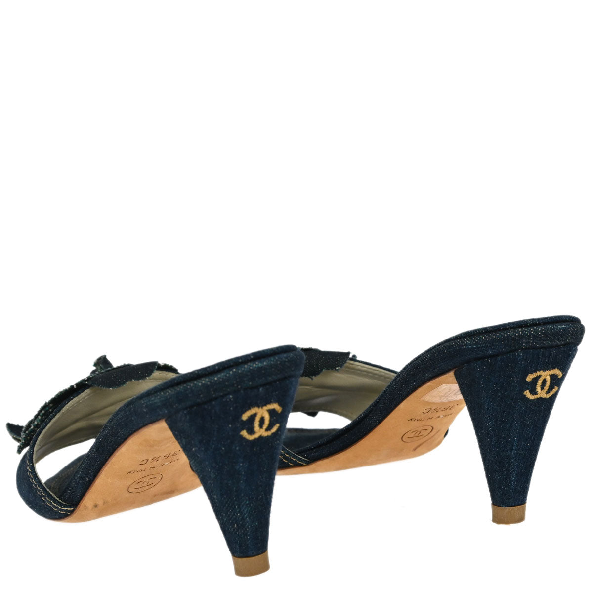 Chanel * Navy Denim Mules Shoes #36 1/2