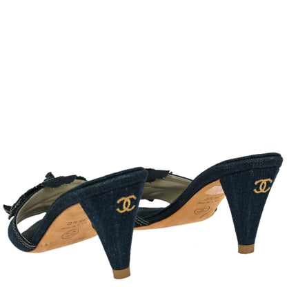 Chanel * Navy Denim Mules Shoes #36 1/2