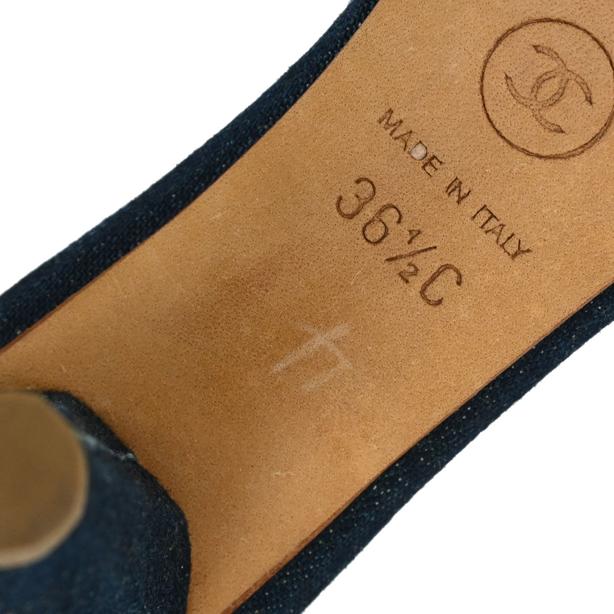 Chanel * Navy Denim Mules Shoes #36 1/2