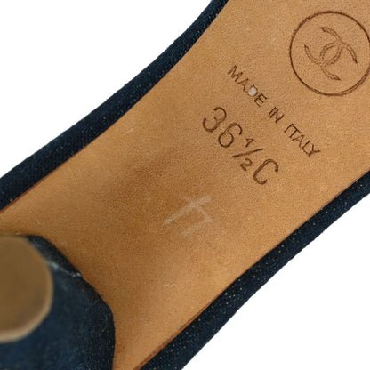 Chanel * Navy Denim Mules Shoes #36 1/2