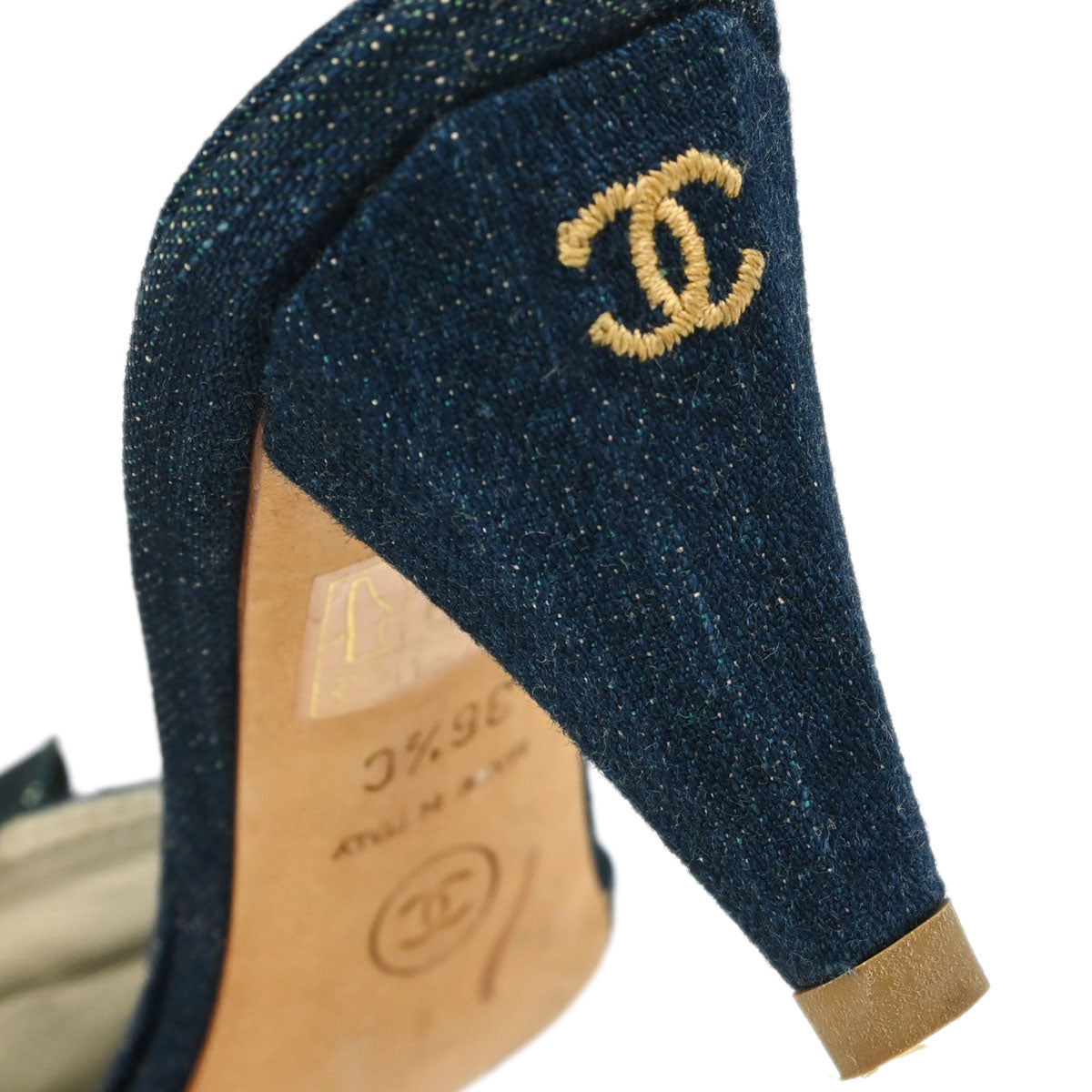 Chanel * Navy Denim Mules Shoes #36 1/2