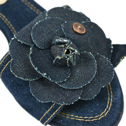 Chanel * Navy Denim Mules Shoes #36 1/2