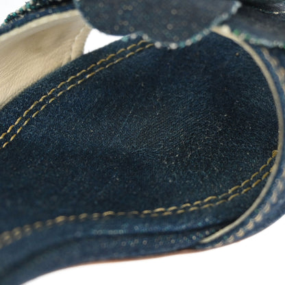Chanel * Navy Denim Mules Shoes #36 1/2