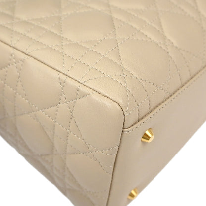 Christian Dior Beige Lambskin Medium Lady Dior Cannage 2way Shoulder Handbag