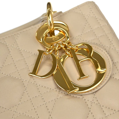 Christian Dior Beige Lambskin Medium Lady Dior Cannage 2way Shoulder Handbag
