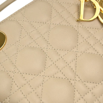 Christian Dior Beige Lambskin Medium Lady Dior Cannage 2way Shoulder Handbag
