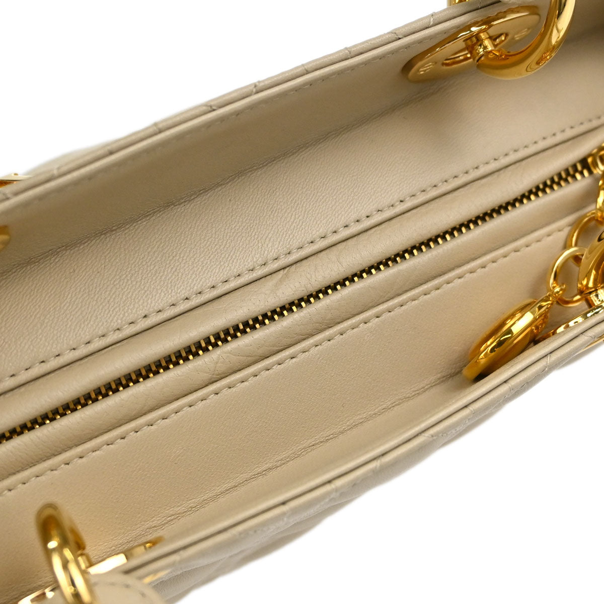 Christian Dior Beige Lambskin Medium Lady Dior Cannage 2way Shoulder Handbag