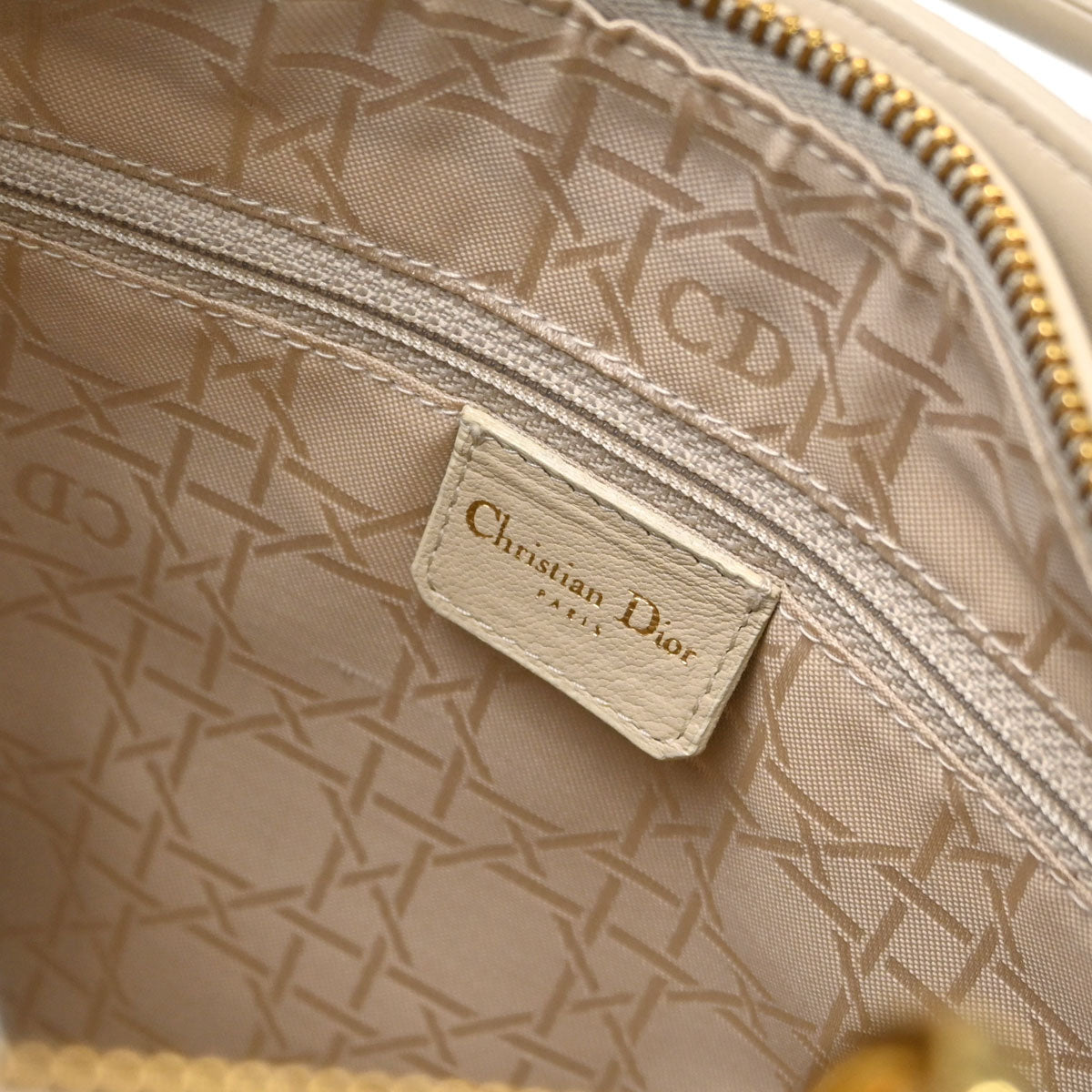 Christian Dior Beige Lambskin Medium Lady Dior Cannage 2way Shoulder Handbag
