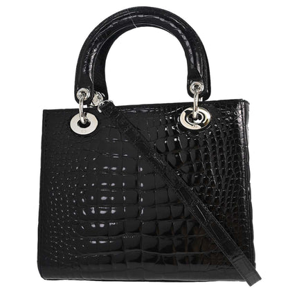 Christian Dior * Black Crocodile Medium Lady Dior 2way Shoulder Handbag