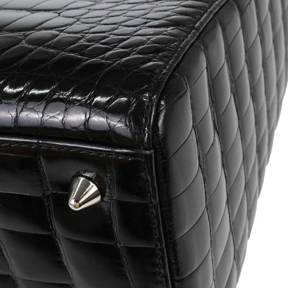 Christian Dior * Black Crocodile Medium Lady Dior 2way Shoulder Handbag