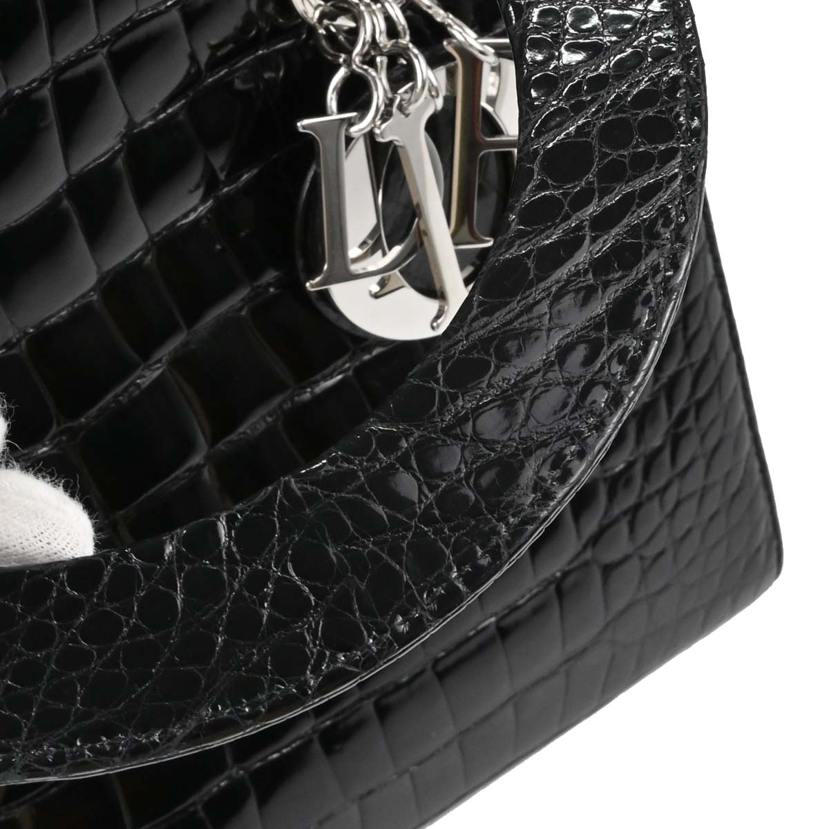 Christian Dior * Black Crocodile Medium Lady Dior 2way Shoulder Handbag
