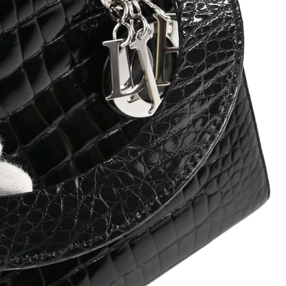 Christian Dior * Black Crocodile Medium Lady Dior 2way Shoulder Handbag