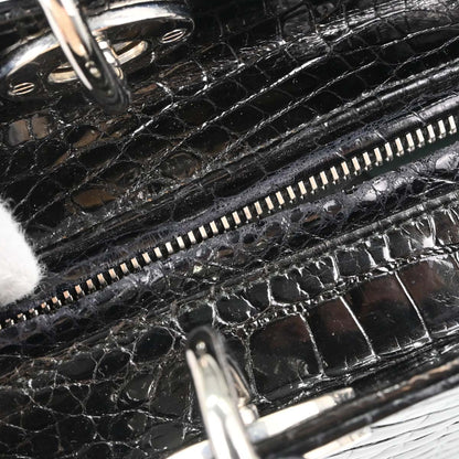 Christian Dior * Black Crocodile Medium Lady Dior 2way Shoulder Handbag
