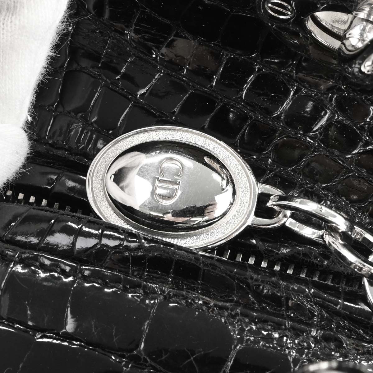 Christian Dior * Black Crocodile Medium Lady Dior 2way Shoulder Handbag