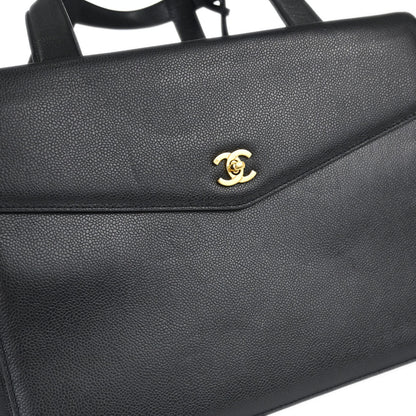 Chanel Black Caviar Skin Briefcase Business Handbag