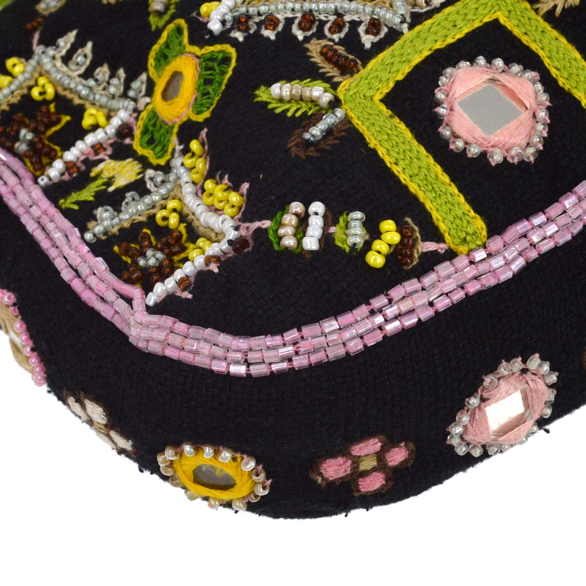 Fendi Black Embroidery Beaded Fringe Baguette Handbag