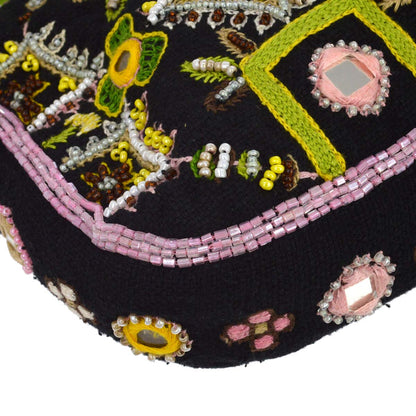 Fendi Black Embroidery Beaded Fringe Baguette Handbag
