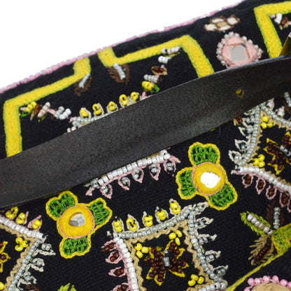 Fendi Black Embroidery Beaded Fringe Baguette Handbag