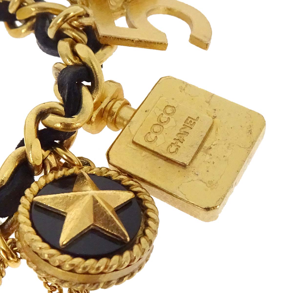 Chanel Icon Gold Chain Bracelet Costume Pearl Leather 95A
