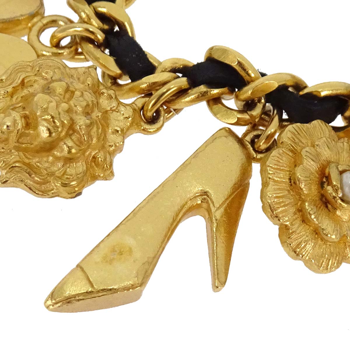 Chanel Icon Gold Chain Bracelet Costume Pearl Leather 95A
