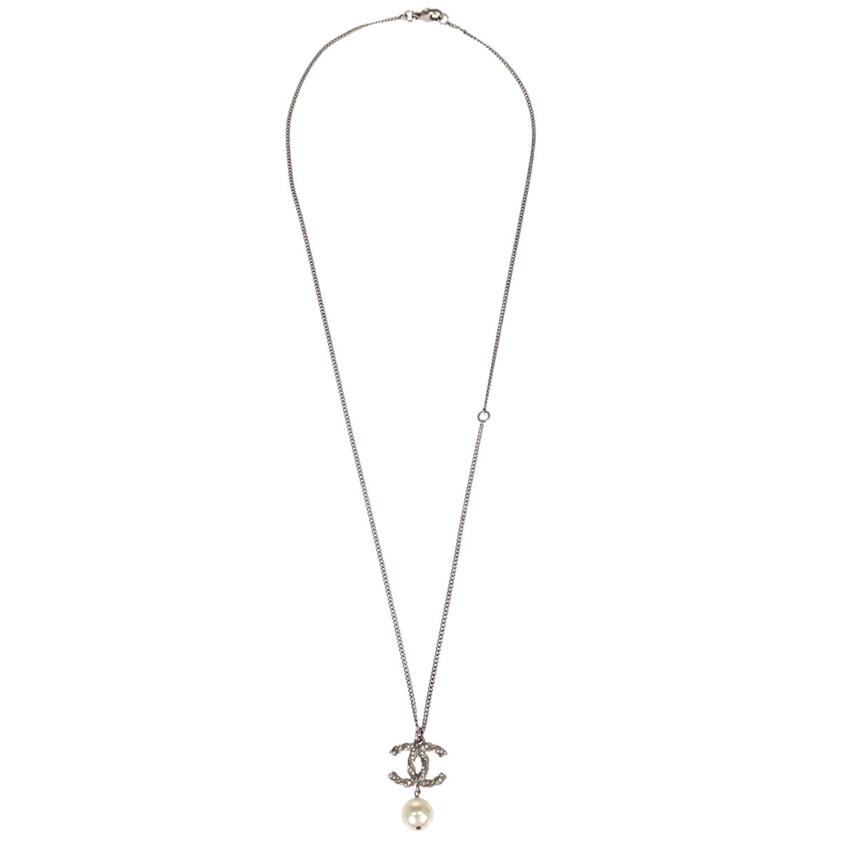 Chanel Rhinestone Costume Pearl Gold CC Pendant Necklace C14V