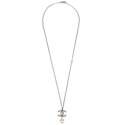 Chanel Rhinestone Costume Pearl Gold CC Pendant Necklace C14V