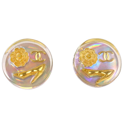 Chanel Button Clip-On Earrings Clear Acrylic 97P