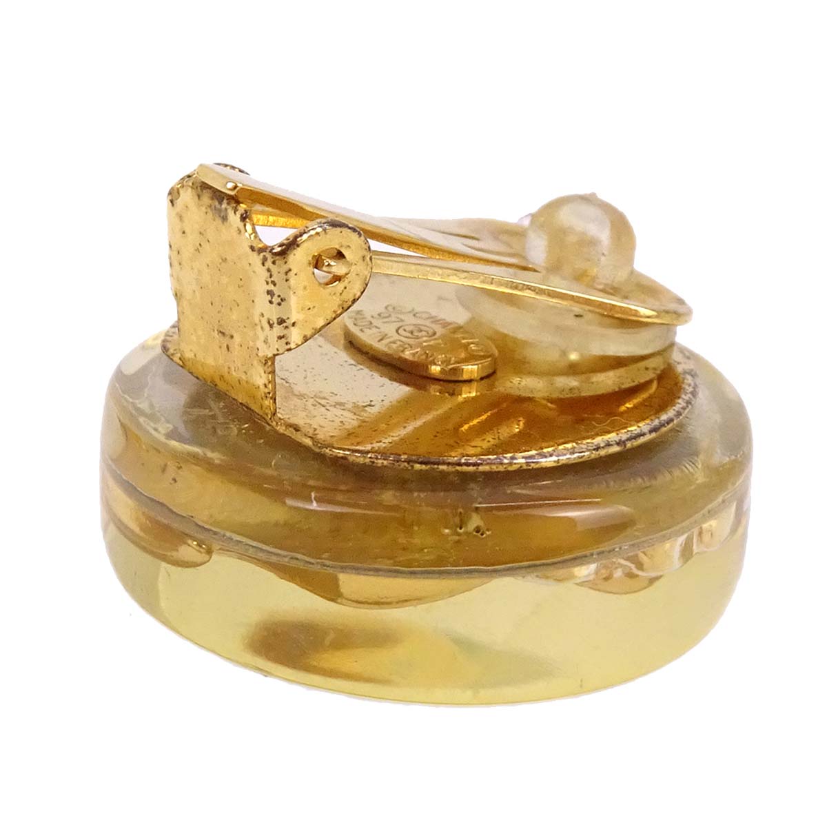 Chanel Button Clip-On Earrings Clear Acrylic 97P