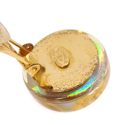 Chanel Button Clip-On Earrings Clear Acrylic 97P