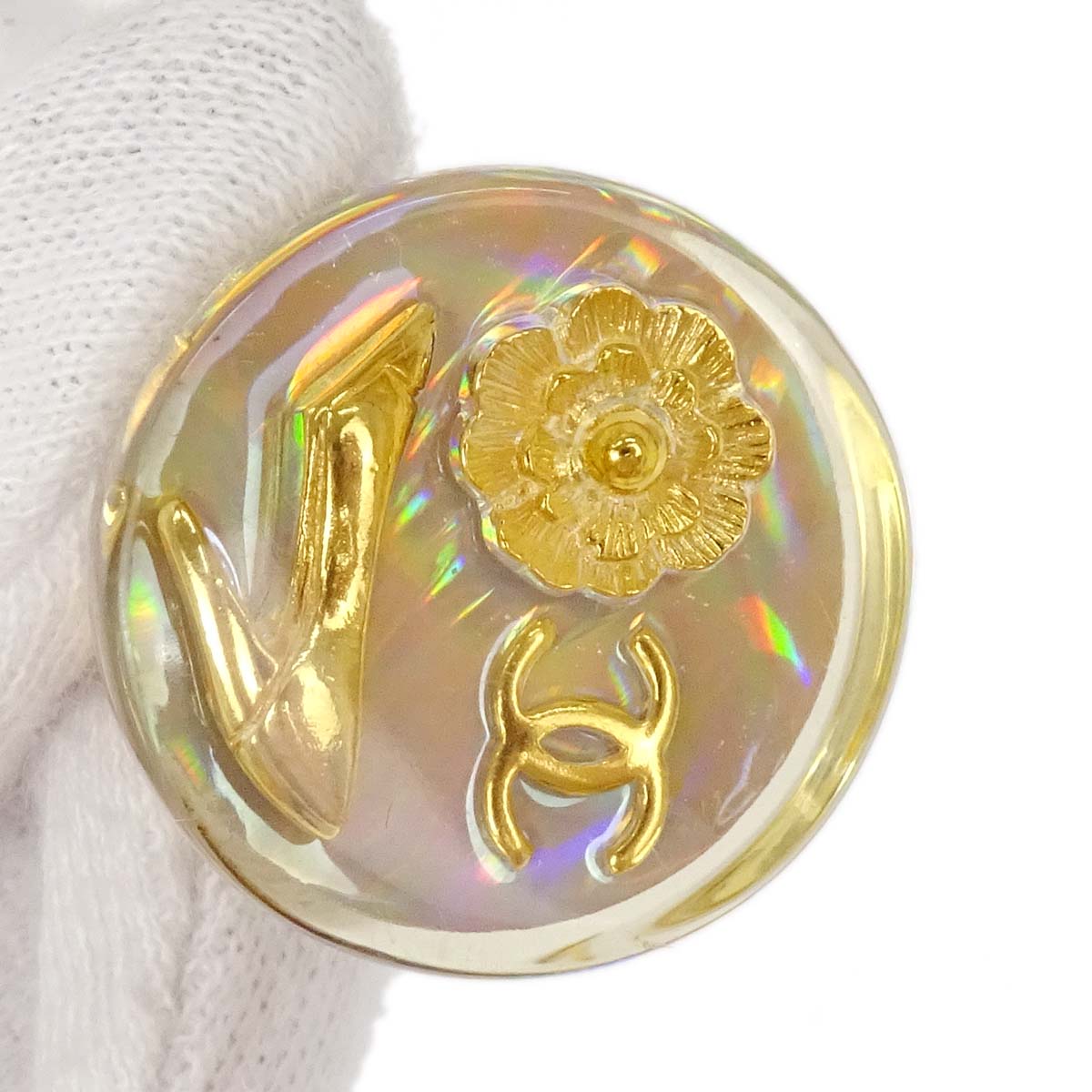Chanel Button Clip-On Earrings Clear Acrylic 97P