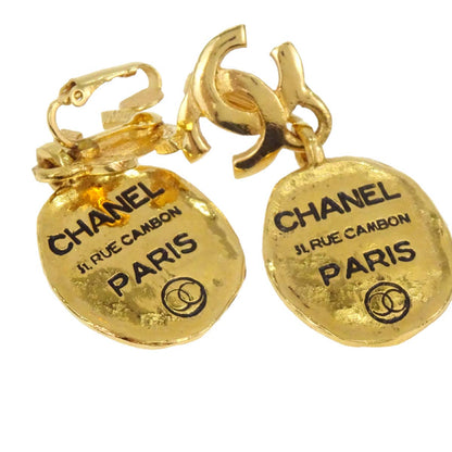 Chanel Dangle Clip-On Earrings Oval CC Gold