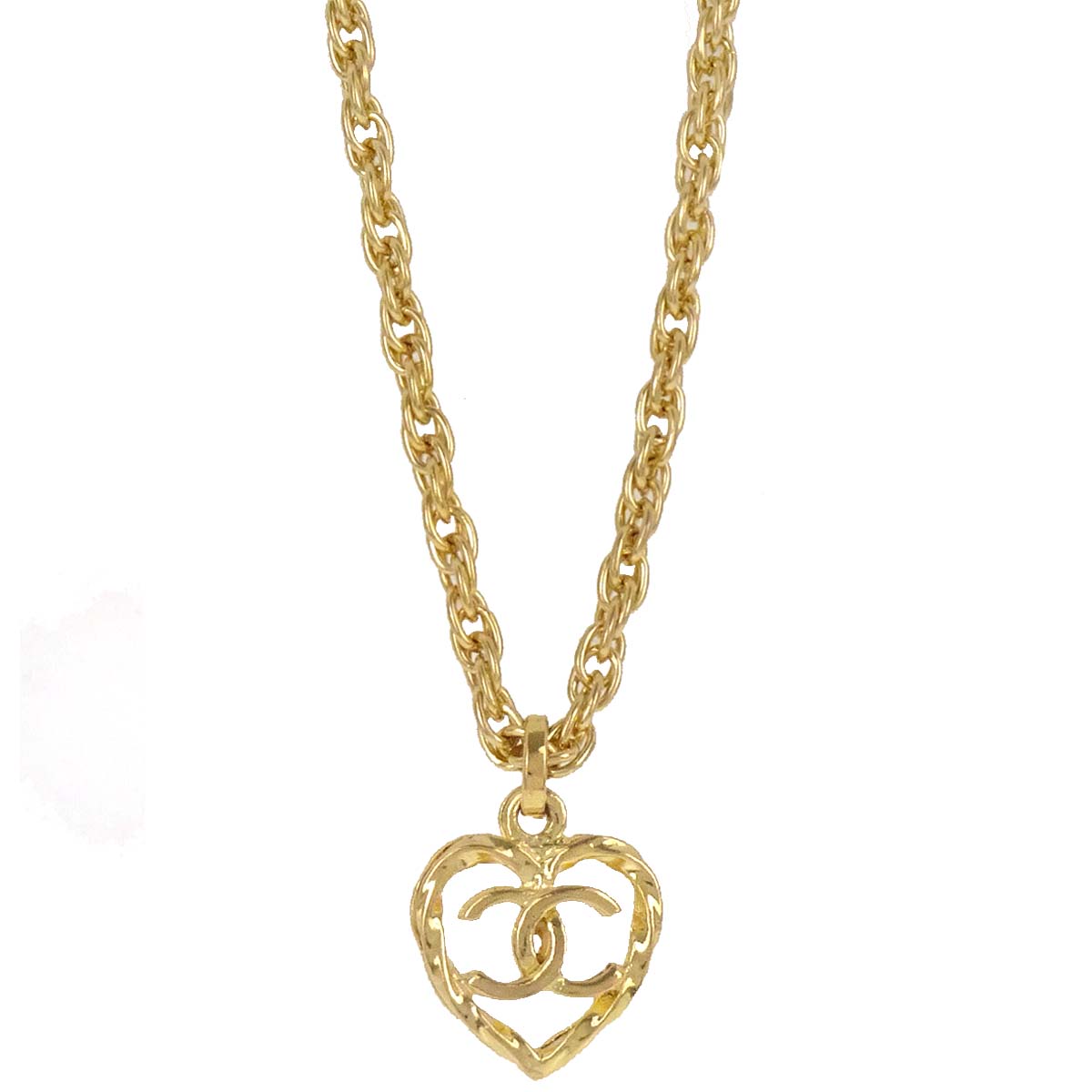 Chanel Heart Chain Pendant Necklace Gold 1982
