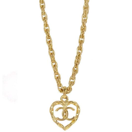 Chanel Heart Chain Pendant Necklace Gold 1982
