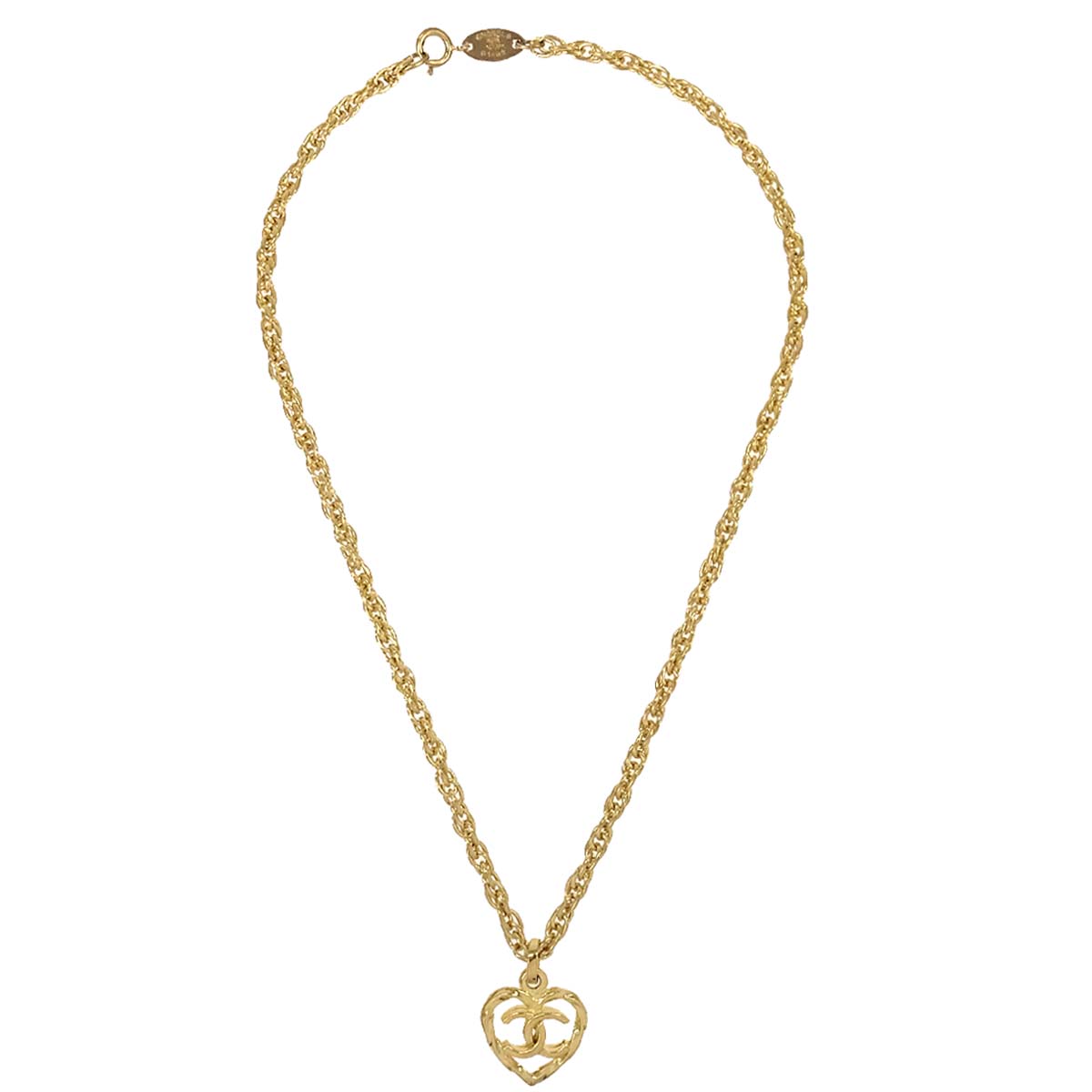 Chanel Heart Chain Pendant Necklace Gold 1982
