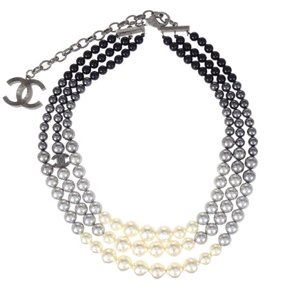 Chanel CC Silver Costume Pearl Chain Necklace