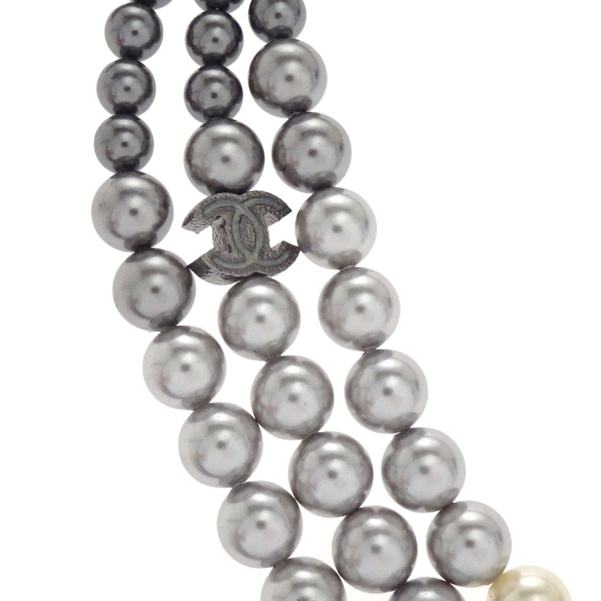 Chanel CC Silver Costume Pearl Chain Necklace