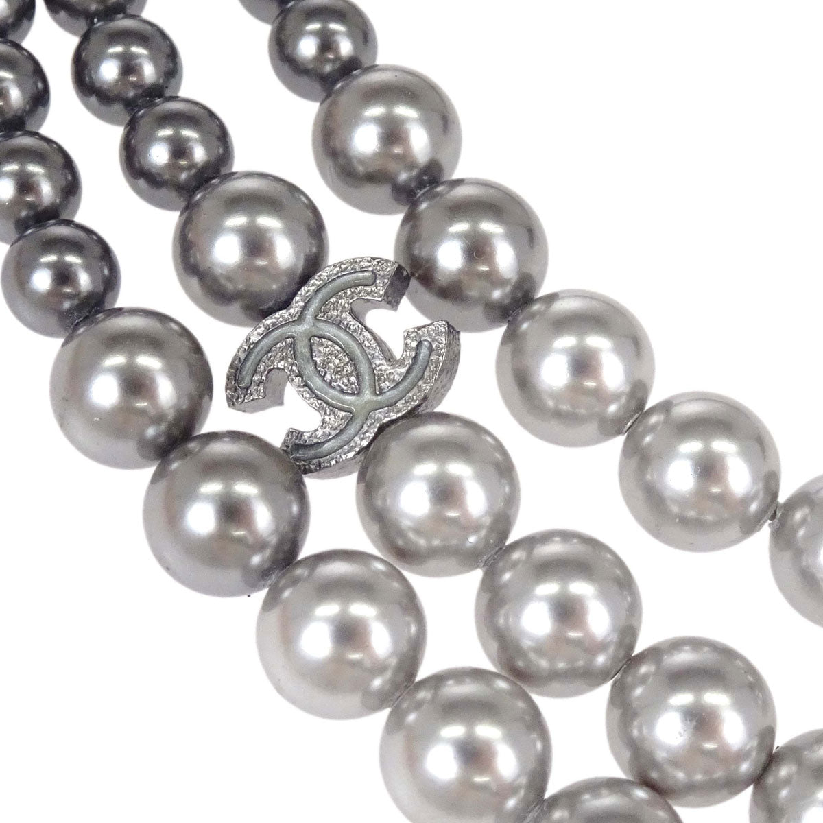 Chanel CC Silver Costume Pearl Chain Necklace