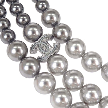 Chanel CC Silver Costume Pearl Chain Necklace